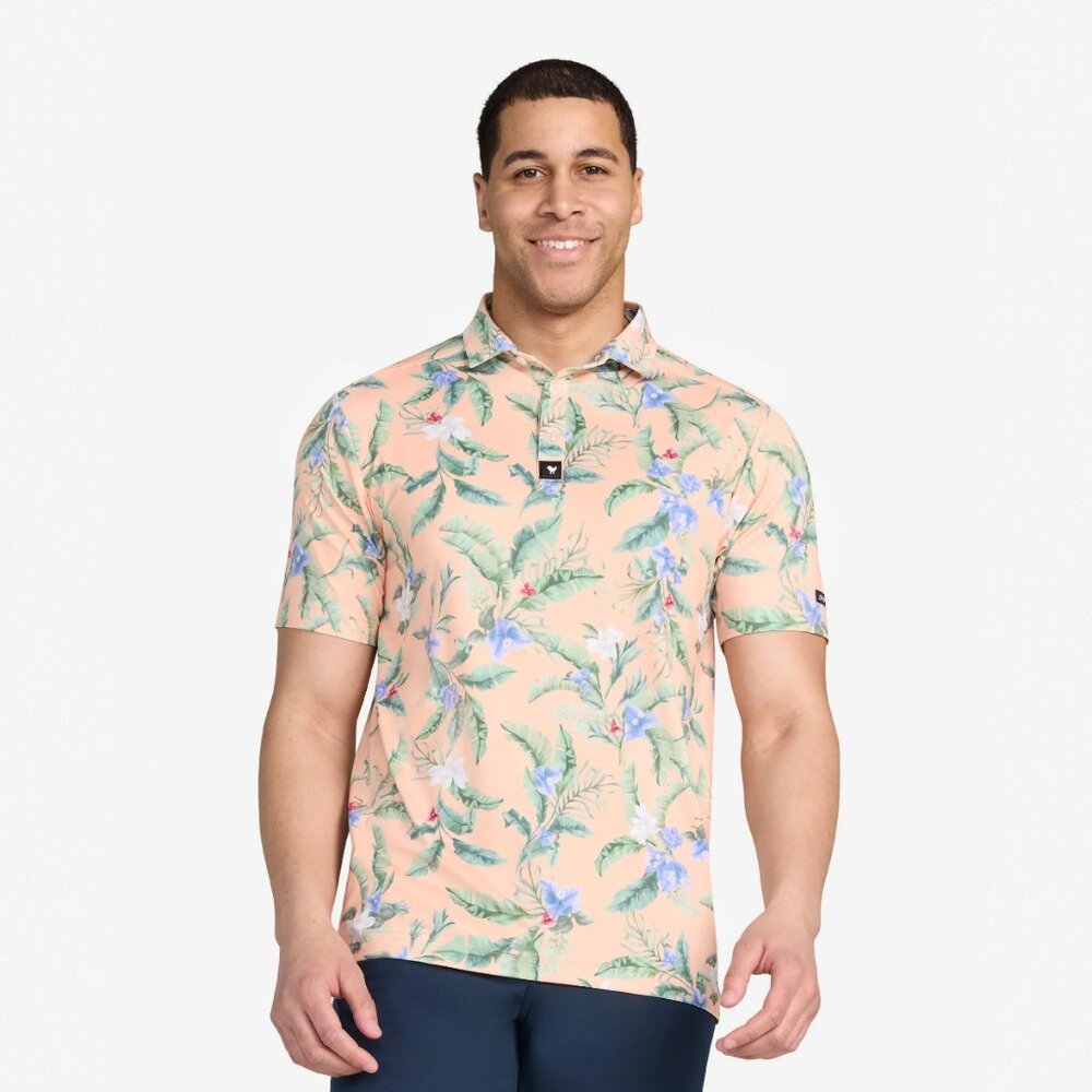 NWT Mens Bad Birdie Size Small Floral Fiesta Core Performance Polo Shirt Top
